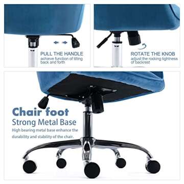 Creatuis Modern Design Velvet Desk Chair Mid-Back Home Office Chair Swivel Adjustable Task Chair Executive Accent Chair with Soft Seat J&L Furniture (Blue)