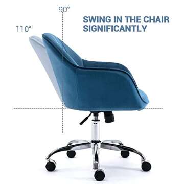 Creatuis Modern Design Velvet Desk Chair Mid-Back Home Office Chair Swivel Adjustable Task Chair Executive Accent Chair with Soft Seat J&L Furniture (Blue)
