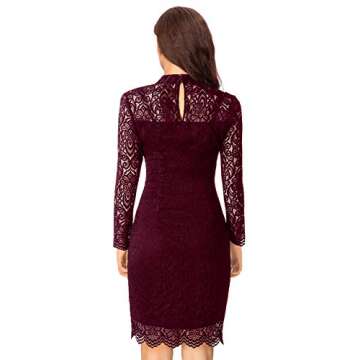 Noctflos Burgundy Spring Long Sleeve Bodycon Lace Cocktail Dress for Women Winter Party Wedding Guest Birthday (Large, Wine Red)
