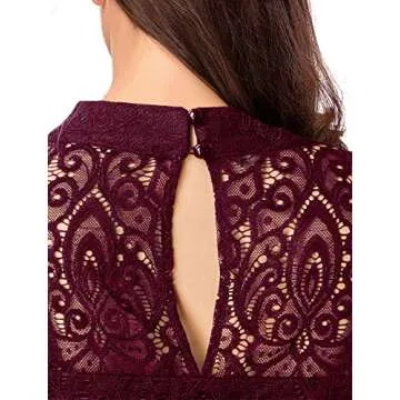 Noctflos Burgundy Spring Long Sleeve Bodycon Lace Cocktail Dress for Women Winter Party Wedding Guest Birthday (Large, Wine Red)