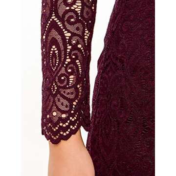 Noctflos Burgundy Spring Long Sleeve Bodycon Lace Cocktail Dress for Women Winter Party Wedding Guest Birthday (Large, Wine Red)