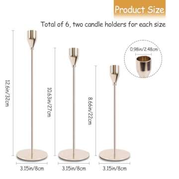 AUMAYCO French Gold Candle Holders Set of 6, Metal Taper Candle Holders, Gold Candlestick Holders, F...