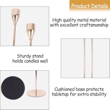 AUMAYCO French Gold Candle Holders Set of 6, Metal Taper Candle Holders, Gold Candlestick Holders, Fits 3/4 inch Thick Candle&Led Candles, for Table Centerpiece, Mantels, Weddings, Dining, Party