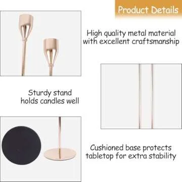 AUMAYCO French Gold Candle Holders Set of 6, Metal Taper Candle Holders, Gold Candlestick Holders, Fits 3/4 inch Thick Candle&Led Candles, for Table Centerpiece, Mantels, Weddings, Dining, Party