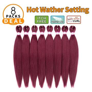 Burgundy Braiding Hair Pre Stretched 20 Inch 8 Packs Braiding Hair Extensions for Crochet Box Braids...