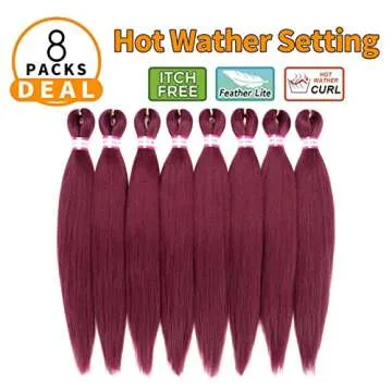 Burgundy Braiding Hair Pre Stretched 20 Inch 8 Packs Braiding Hair Extensions for Crochet Box Braids...
