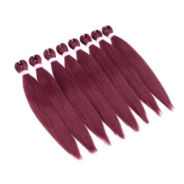 Burgundy Braiding Hair Pre Stretched 20 Inch 8 Packs Braiding Hair Extensions for Crochet Box Braids Twists Locs Hair Itch Free Soft Yaki Texture Hot Water Setting (20inch,#Burgundy)
