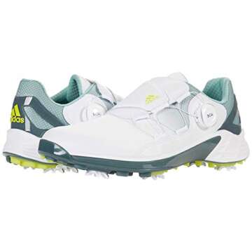 adidas womens Golf Shoe, White/Acid Yellow/Hazy Green, 9.5 US