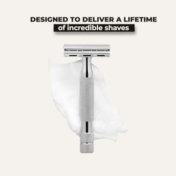 ROCKWELL RAZORS 6C White Chrome Safety Razor With 6 Adjustable Shave Settings and 5 Fully Recyclable Razor Blades Reusable Safety Razors for Men and Women