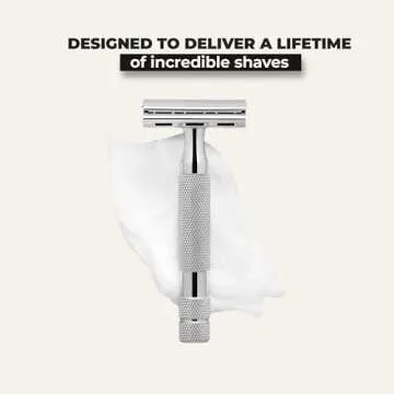 ROCKWELL RAZORS 6C White Chrome Safety Razor With 6 Adjustable Shave Settings and 5 Fully Recyclable Razor Blades Reusable Safety Razors for Men and Women