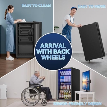 Tehanld Beverage Refrigerator Cooler - 128 Can Drink Beer Fridge, Wine Soda Cooler, Mini Fridge Glass Door Front for/Home/Office/Bar, Small Refrigerator with Shelves/Light/Wheels