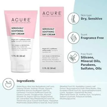Acure Seriously Soothing Day Cream - Daily Hydrating Facial Cream - Moisturizer for Dry to Sensitive Skin from Argan Oil & Sunflower Amino Acids with Organic Chamomile - Vegan, Unscented - 1.7 Fl Oz