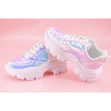LUCKY STEP Chunky Platform Reflective Sneakers for Women