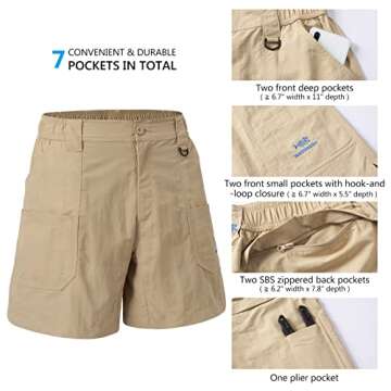 BASSDASH Men's 6" Fishing Shorts UPF 50+ Water Resistant Quick Dry Hiking Cargo Shorts with Multi Pocket