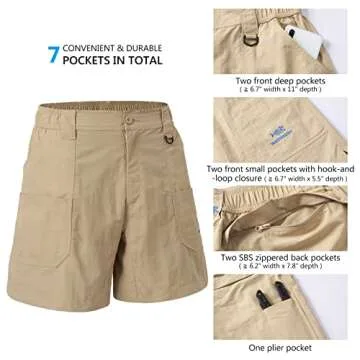 BASSDASH Men's 6" Fishing Shorts UPF 50+ Water Resistant Quick Dry Hiking Cargo Shorts with Multi Pocket