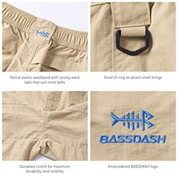 BASSDASH Men's 6" Fishing Shorts UPF 50+ Water Resistant Quick Dry Hiking Cargo Shorts with Multi Pocket