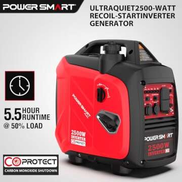 PowerSmart 2500-Watt Gas Powered Portable Inverter Generator, Super Quiet for Camping, Tailgating, H...