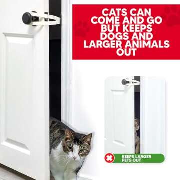 FlexLatch Cat Door Holder Latch - Bright White Cat Door Alternative Installs Fast Flex Latch Strap Let's Cats in and Keeps Dogs Out of Litter & Food. Safe Baby Proof One Piece No Measuring Extra Easy