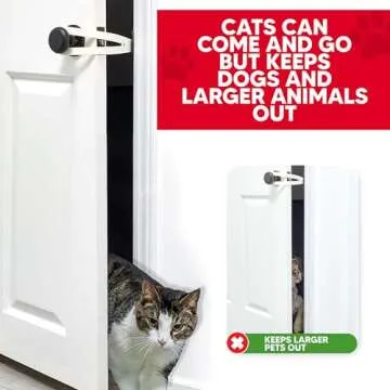FlexLatch Cat Door Holder Latch - Bright White Cat Door Alternative Installs Fast Flex Latch Strap Let's Cats in and Keeps Dogs Out of Litter & Food. Safe Baby Proof One Piece No Measuring Extra Easy