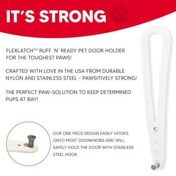 FlexLatch Cat Door Holder Latch - Bright White Cat Door Alternative Installs Fast Flex Latch Strap Let's Cats in and Keeps Dogs Out of Litter & Food. Safe Baby Proof One Piece No Measuring Extra Easy