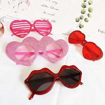 JAKADYUKS Valentines Day Glasses Party Favors, 6pcs Heart Shaped Glasses Photo Booth Props Bridesmaid Bridal Party Supplies Women Wedding Gifts Eyeglasses