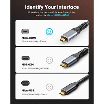 Highwings 4K Micro HDMI to HDMI Cable 10 FT, 4K@60Hz, Micro HDMI Cord HDR Compatible for DSLR Camera, Raspberry Pi, GoPro Hero to TV, Laptop, Computer, Monitor, for Video, Audio, Image, Streaming