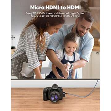 Highwings 4K Micro HDMI to HDMI Cable 10 FT, 4K@60Hz, Micro HDMI Cord HDR Compatible for DSLR Camera, Raspberry Pi, GoPro Hero to TV, Laptop, Computer, Monitor, for Video, Audio, Image, Streaming