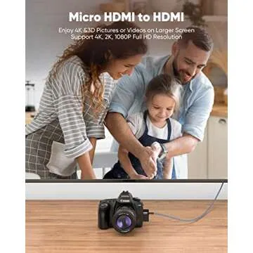 Highwings 4K Micro HDMI to HDMI Cable 10 FT, 4K@60Hz, Micro HDMI Cord HDR Compatible for DSLR Camera, Raspberry Pi, GoPro Hero to TV, Laptop, Computer, Monitor, for Video, Audio, Image, Streaming