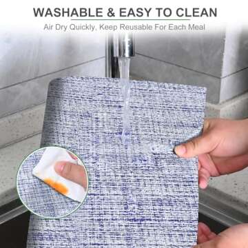 BETEAM Placemats Set of 8 Woven Vinyl Placemat for Dining Table Washable Wipeable Kitchen Place Mats Durable Indoor Outdoor Table Mats -01 Blue White, 8 Pcs