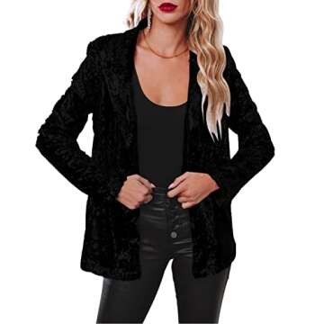 NSHYPOI Women's Shiny Sequin Open Front Blazer Coat Lapel Long Sleeve Cardigan Jacket