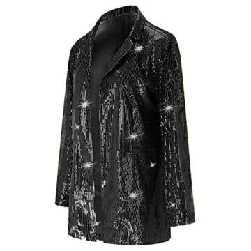 NSHYPOI Women's Shiny Sequin Open Front Blazer Coat Lapel Long Sleeve Cardigan Jacket