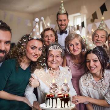 Womens 80th Birthday Decorations with Sash and Crown, Candles and Cake Topper, 80th Birthday Gifts f...