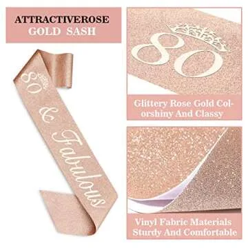 Womens 80th Birthday Decorations with Sash and Crown, Candles and Cake Topper, 80th Birthday Gifts for Women