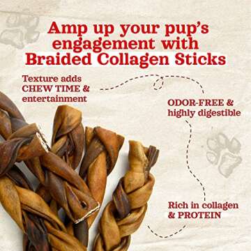Natural Farm Odor Free Braided Collagen Chews for Dogs (12 Inch, 12 Pack), Collagen Sticks, Natural Dog Chews, Long Lasting, for Small, Medium and Large Dogs, Odor-Free, Rawhide Alternative