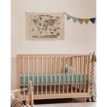 Blissful Diary Muslin Crib Sheets for Girl Boy, Boho Neutral Soft Cotton Baby Sheet for 52''x28'' Standard Crib Mattress, 1 Pack(Roman Green)