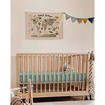 Blissful Diary Muslin Crib Sheets for Girl Boy, Boho Neutral Soft Cotton Baby Sheet for 52''x28'' Standard Crib Mattress, 1 Pack(Roman Green)