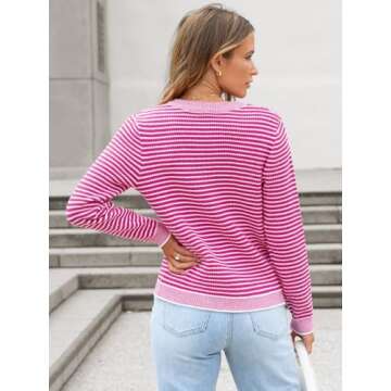 ANRABESS Women's Striped Cardigan Sweaters Casual Long Sleeve Open Front Button Down Knit Cropped Jackets Fall Coat Outerwear Medium