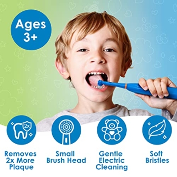 Brusheez Kids’ Electric Toothbrush Set - Safe & Effective for Ages 3+ - Parent Tested & Approved with Gentle Bristles, 2 Brush Heads, Rinse Cup, 2-Minute Timer, & Storage Base (Buddy The Bear)