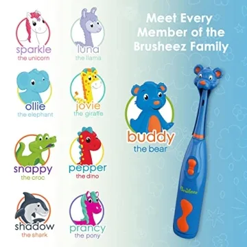 Brusheez Kids’ Electric Toothbrush Set - Safe & Effective for Ages 3+ - Parent Tested & Approved with Gentle Bristles, 2 Brush Heads, Rinse Cup, 2-Minute Timer, & Storage Base (Buddy The Bear)