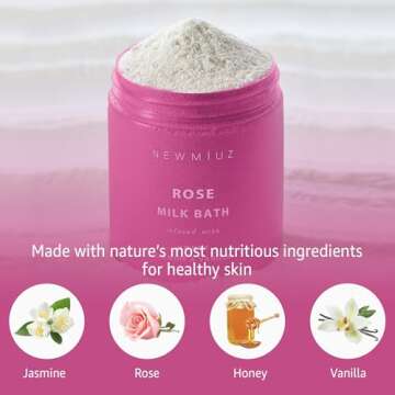 Calming Rose Coconut Milk Bath Soak Moisturize Soften Skin Honey Jasmine Vanilla Destress Luxury Spa Bath Salt Powder Stress Relief Gifts for Women
