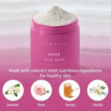 Calming Rose Coconut Milk Bath Soak Moisturize Soften Skin Honey Jasmine Vanilla Destress Luxury Spa Bath Salt Powder Stress Relief Gifts for Women