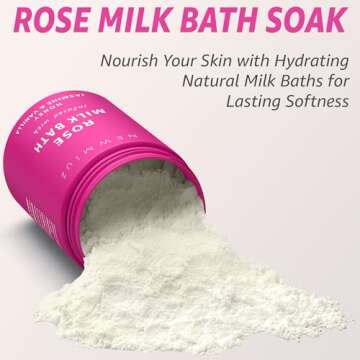 Calming Rose Coconut Milk Bath Soak Moisturize Soften Skin Honey Jasmine Vanilla Destress Luxury Spa Bath Salt Powder Stress Relief Gifts for Women