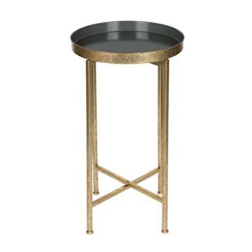 Kate and Laurel Celia Round Metal Foldable Tray Accent Table, Gray with Gold Base