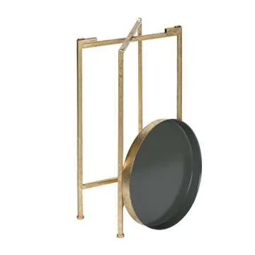 Kate and Laurel Celia Round Metal Foldable Tray Accent Table, Gray with Gold Base