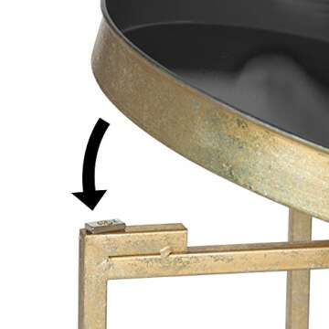 Kate and Laurel Celia Round Metal Foldable Tray Accent Table, Gray with Gold Base