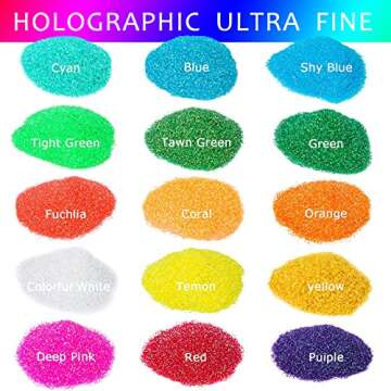 Rainbow Ultra Fine Glitter, 15 Colors Holographic Resin Glitter for DIY Crafts