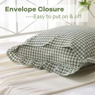 K MASANIJI 2 Pack Sage Green White Plaid Ruffle Euro Shams Pillow Covers 26x26 inches, 100% Cotton Gingham Checkered Farmhouse Pillowcases for Bed/Sofa (26x26 inches, Sage Green/White Plaid)