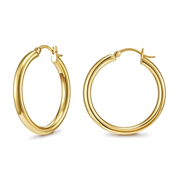 SWEETV 14k Gold Plated Hoop Earrings - Hypoallergenic & Stylish