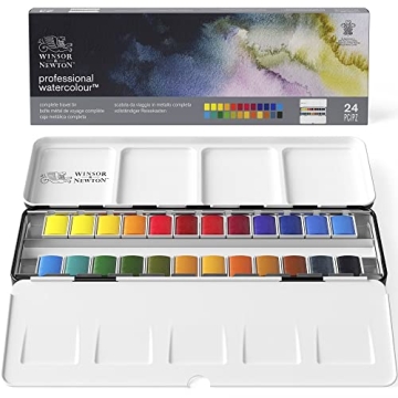 Winsor & Newton Professional Watercolor Paint Set, 24 Half Pans