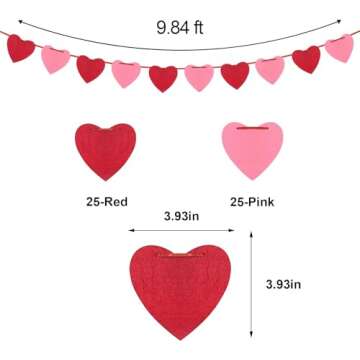 Decor Felt Heart Garland,Galentines Day Decorations Pink & Red Hanging String Hearts - NO DIY, Banne...
